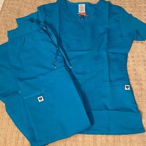 Blue Scrub Set with Cartoon Print